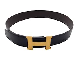 Hermès-Hermes Black / Marron oscuro 2013 Cinturón de piel reversible con hebilla H-Negro