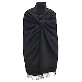 Hermès-Hermès Black Fringed Cashmere Scarf/wrap-Black