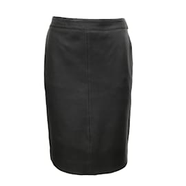 Hermès-Hermès Dark Brown Buckle Leather Skirt-Black