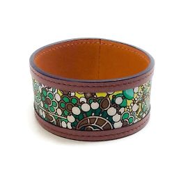 Hermès Hermes Verde / Pulseira de couro marrom Petit H de seda Marrom