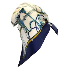 Hermès-Hermes Navy Blue / Ivory Passementerie Print Square Silk Twill Scarf-Blue