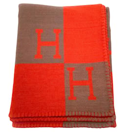 Hermès-Hermès Orange / Brown Avalon III Cashmere Blanket-Orange