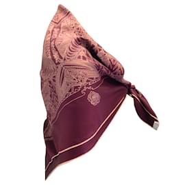 Hermès-Hermes Paris Legende Kuna Peuple de Panama Borgogna / Sciarpa in twill di seta quadrata stampata rosa-Porpora