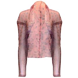 Hermès-Hermes Paris Pink / Purple Printed Sheer Long Sleeved Open Front Silk Shrug-Pink
