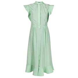 Rochas-Rochas Mint Green Shirley Cap Sleeved Ruffled Silk Midi Dress-Green