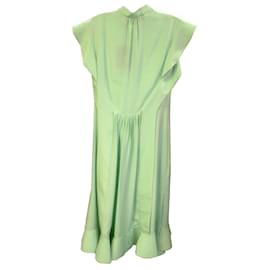Rochas-Rochas Vestido midi Shirley verde menta manga curta babados de seda-Verde