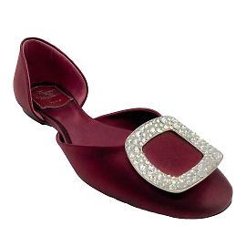 Roger Vivier Burgundy Embellished Satin D'orsay Ballerinas Flats Red