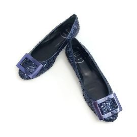 Roger Vivier Navy Blue Gommette Buckle Sequined Flats Blue
