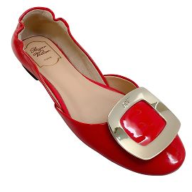 Roger Vivier Red Patent D'Orsay Ballerina Flats Red