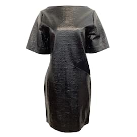 Roksanda-Roksanda Ilincic Black Patent Sleeved Crinkle Work/Office Dress-Black