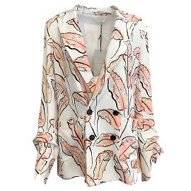 Roland Mouret White/Peach Nobleman Pixel Palm Print Seersucker Blazer White