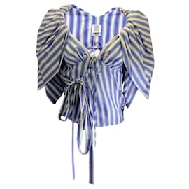 Rosie Assoulin-Rosie Assoulin Bleu / Top en coton rayé blanc-Bleu