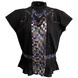 Sacai-sacai Black / Blue Eyelet Blouse-Blue