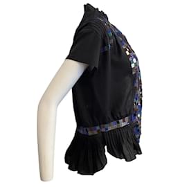 Sacai-sacai Black / Blue Eyelet Blouse-Blue
