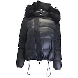 Sacai-Sacai Black Fur Trimmed Hooded Full Zip Down Puffer Jacket-Black
