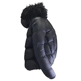 Sacai-Sacai Black Fur Trimmed Hooded Full Zip Down Puffer Jacket-Black