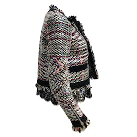 Sacai-Sacai - Giacca in tweed con zip intera e pizzo multiplo in bianco e nero-Multicolore