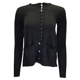 Sacai-Sacai Black Pleated Satin Detail Long Sleeved Button-down Wool Knit Cardigan Sweater-Black