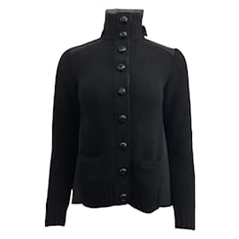 Sacai-Sacai Black Wool Cardigan Sweater with Pleated Chiffon Back-Black