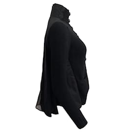 Sacai-Sacai Black Wool Cardigan Sweater with Pleated Chiffon Back-Black