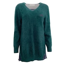 Sacai-Sacai Luck Teal Angora Sweater with Chiffon Back-Green