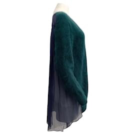 Sacai-Sacai Luck Teal Angora Sweater with Chiffon Back-Green