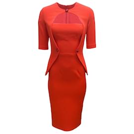 Autre Marque-Safiyaa Red Button Detail Peplum Crepe Cocktail Dress-Red