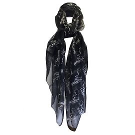 Saint Laurent preto / Lenço branco de seda transparente com estampa de arma Preto