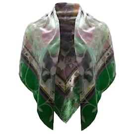 Chanel-Chanel vert / Foulard carré à motif de feuilles violettes/wrap-Vert