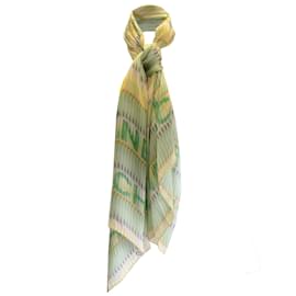 Chanel-Sciarpa lunga in seta trasparente stampata multicolore Chanel-Verde
