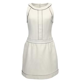 Chanel-Chanel Ivory / Navy Trim Sleeveless Pique Casual Dress-Cream