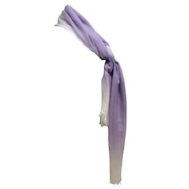 Chanel-Chanel Lavender / White Sequined Cc Logo Fringed Trim Ombre-effect Cashmere and Silk Scarf/wrap-Purple