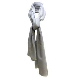 Chanel-Écharpe rectangulaire en cachemire et soie à franges imprimées bleu clair Chanel/wrap-Bleu