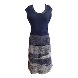 Chanel-Chanel navy / White Knit Short Casual Dress-Blue