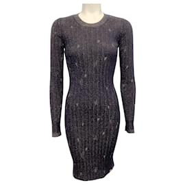 Chanel-Chanel navy blue / Gold Distressed Knit Bodycon Work/Office Dress-Navy blue
