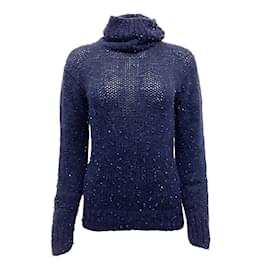 Chanel-Maglione Chanel blu navy in cashmere e mohair con paillettes-Blu navy