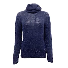 Chanel-Chanel Navy Blue Cashmere and Mohair Sweater with Sequins-Navy blue