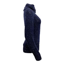 Chanel-Chanel Navy Blue Cashmere and Mohair Sweater with Sequins-Navy blue