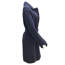 Chanel-Chanel Navy Blue Gabrielle Coco Patch Belted Cashmere Knit Mid-Length Sweater Coat-Blue