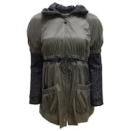 Chanel-Chanel olive green / Black Nylon and Sparkle Metallic Hooded Full Zip Jacket-Green