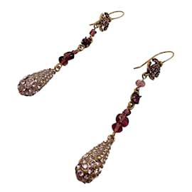 Chanel-Chanel Purple / Gold Glass and Crystal Long Dangle Earrings-Purple