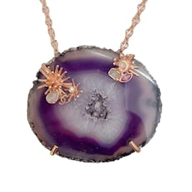Chanel-Collar Chanel con rodaja de amatista morada-Púrpura