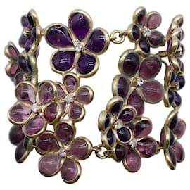 Chanel-Chanel Purple Glass Flowers with Rhinestones Bracelet-Purple