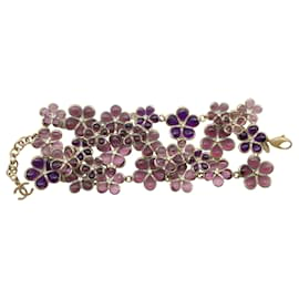 Chanel-Chanel Purple Glass Flowers with Rhinestones Bracelet-Purple