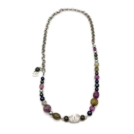 Chanel-Chanel Purple/Olive Silver Tone Necklace-Purple