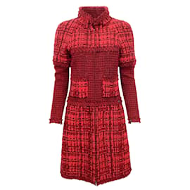 Chanel-Abrigo con cremallera frontal de tweed rojo de Chanel-Roja