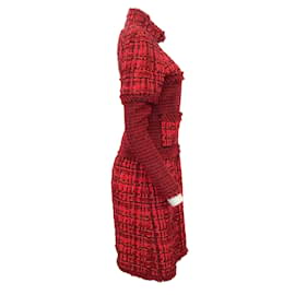 Chanel-Abrigo con cremallera frontal de tweed rojo de Chanel-Roja