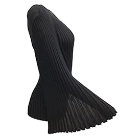 Chanel-Chanel Ribbed Knit Cape Sleeved Black Sweater-Black