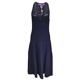 Ralph Lauren-Ralph Lauren Collection Navy Blue Sleeveless Flared Knit Midi Dress-Blue