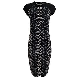 Reed Krakoff Anche Krakoff Noir/Robe longue blanche en maille stretch intarsia décontractée à mancherons Noir